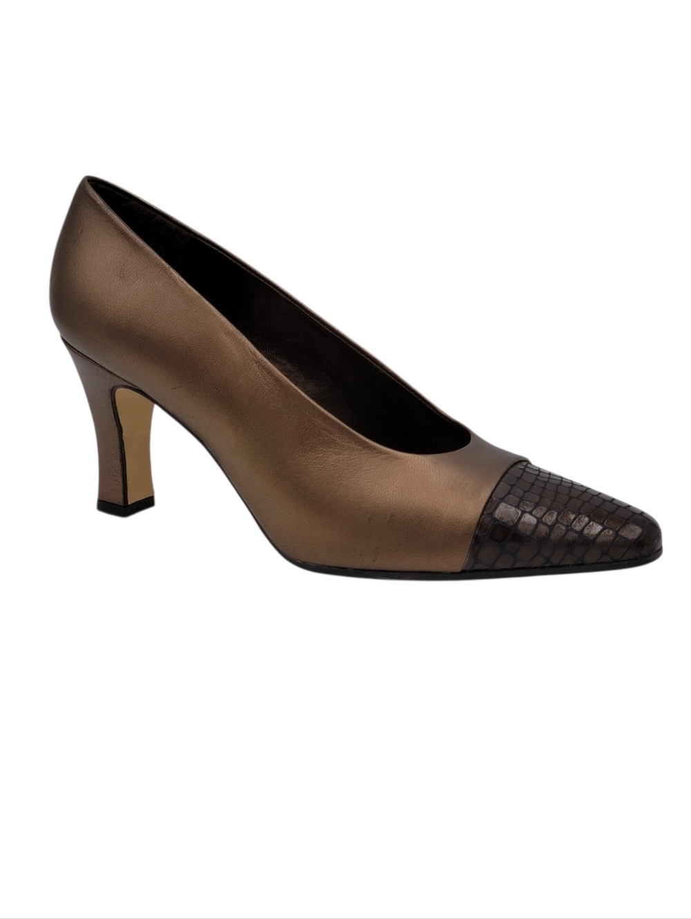 Etienne Aigner Pumps Size 11 Metallic Bronze Faux Reptile Cap Toe